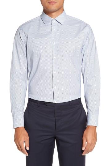 Men's Calibrate Trim Fit Stretch Geometric Dress Shirt .5 - 32/33 - Blue