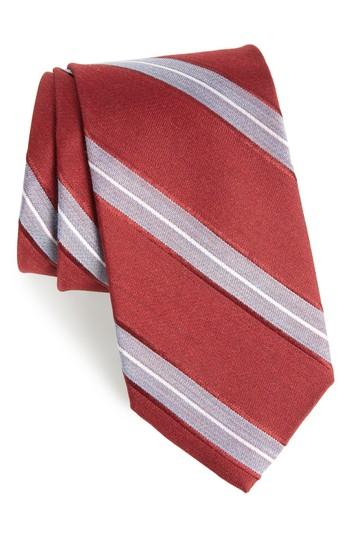 Men's Nordstrom Men's Shop Peralba Stripe Silk Blend Tie, Size - Burgundy
