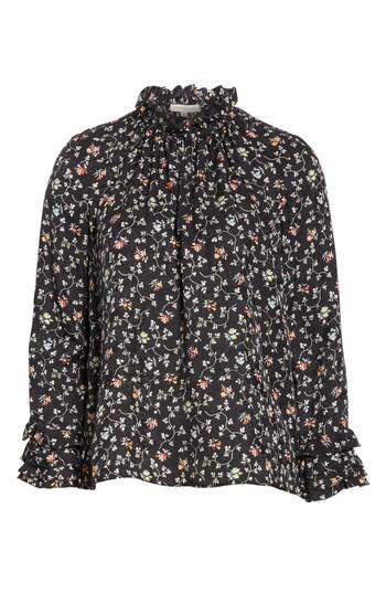 Women's Rebecca Taylor Floral Print Ruffle Silk Top - Black