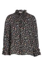 Women's Rebecca Taylor Floral Print Ruffle Silk Top - Black