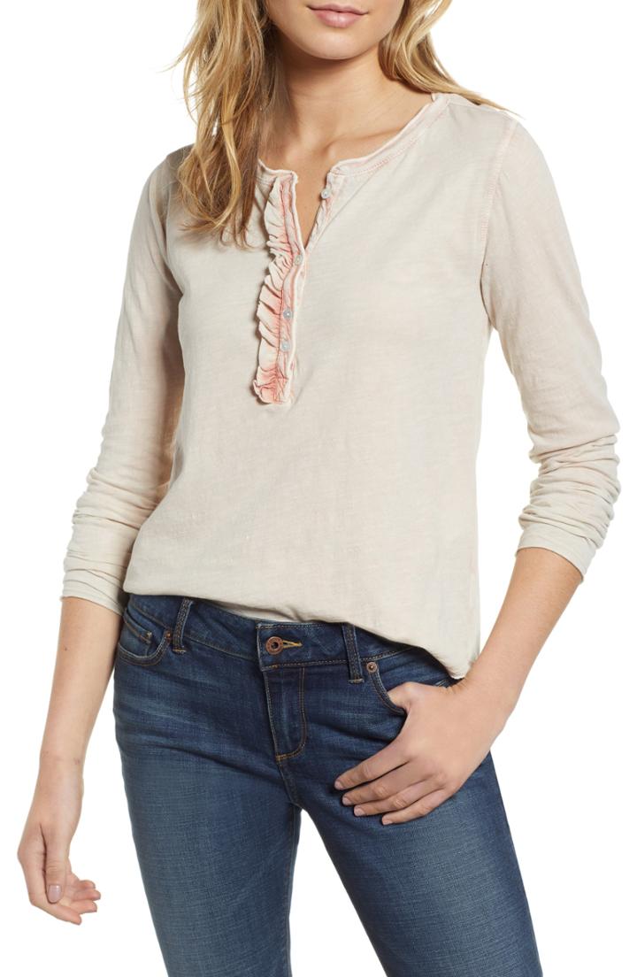 Women's Lucky Brand Ruffle Henley Top - Pink