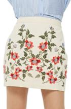 Women's Topshop Ivy Flower Embroidered Skirt Us (fits Like 14) - Ivory