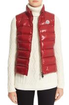 Women's Moncler Ghany Water Resistant Shiny Nylon Down Puffer Vest - Red