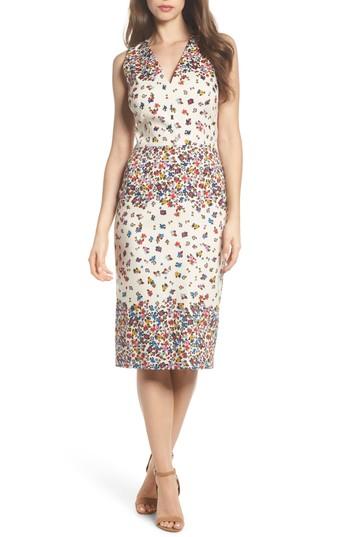 Women's Maggy London Placed Print Sateen Sheath Dress - Beige