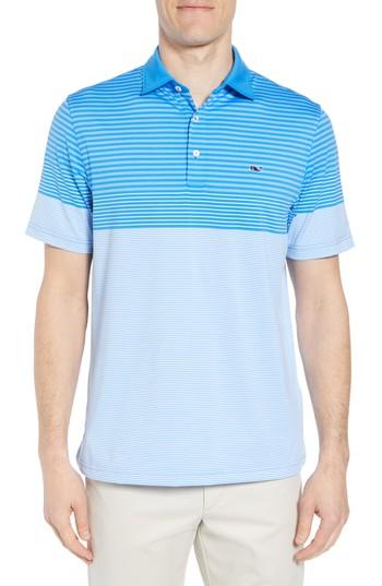 Men's Vineyard Vines Regular Fit Engineer Stripe Sankaty Performance Polo - Blue