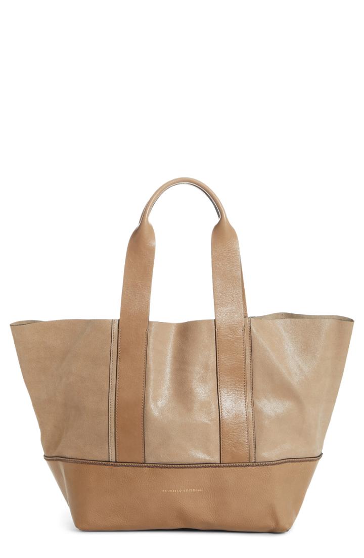 Brunello Cucinelli Monili Trim Contrasting Leather Shopper - Grey