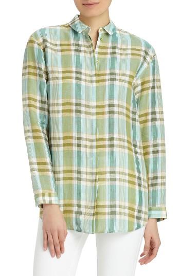 Women's Lafayette 148 New York Sabira Plaid Blouse, Size - Green