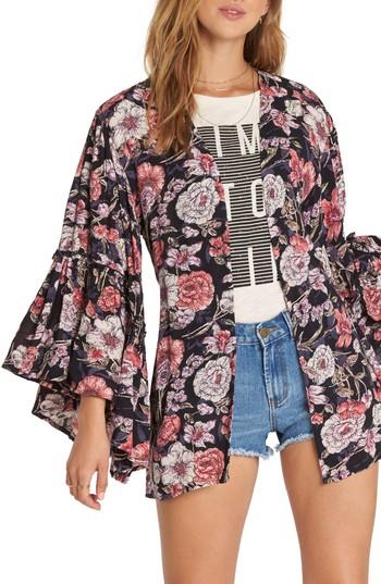 Women's Billabong All Flored Floral Kimono - Black