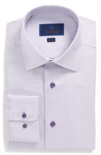 Men's David Donahue Trim Fit Check Dress Shirt 36/37 - Purple