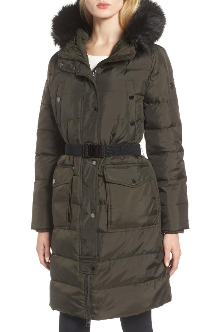 Women's Michael Michael Kors Faux Fur Trim Parka - Green