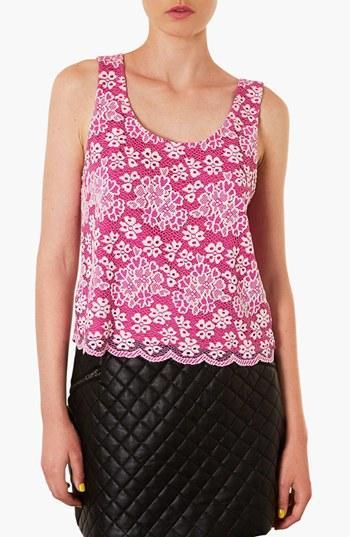 Topshop Scalloped Lace Tank Pink