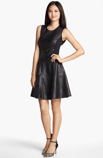 Halogen Back Zip Leather & Ponte Dress (petite)