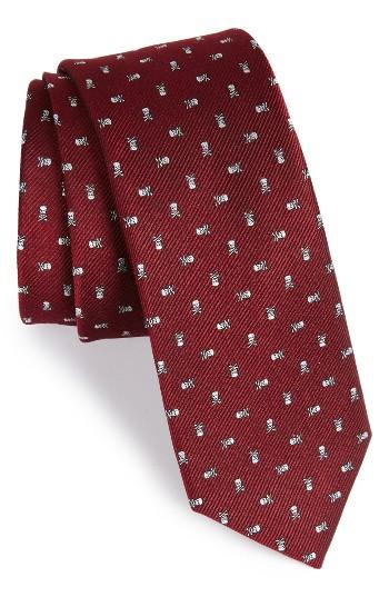 Men's The Tie Bar Skull & Crossbones Silk Skinny Tie, Size - Burgundy