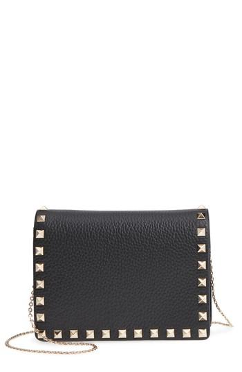 Valentino Garavani Rockstud Leather Pouch Wallet On A Chain - Black