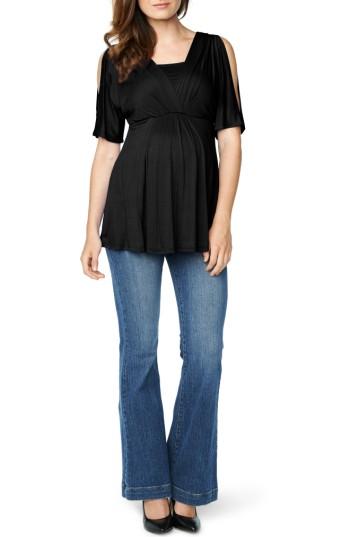 Women's Maternal America Split Sleeve Maternity/nursing Top - Black