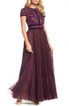 Women's Tadashi Shoji Pleated Lace & Chiffon Gown - Purple