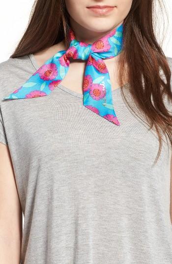 Women's Kate Spade New York Tangier Floral Silk Skinny Scarf, Size - Blue