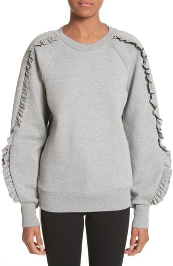 Women's Burberry Kupa Ruffle Sleeve Sweatshirt - Grey