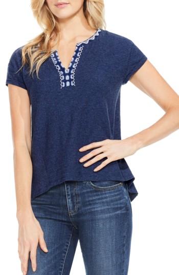 Women's Two By Vince Camuto Embroidered Split Neck Tee