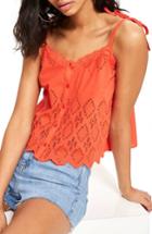 Women's Topshop Broderie Camisole Top Us (fits Like 0-2) - Coral