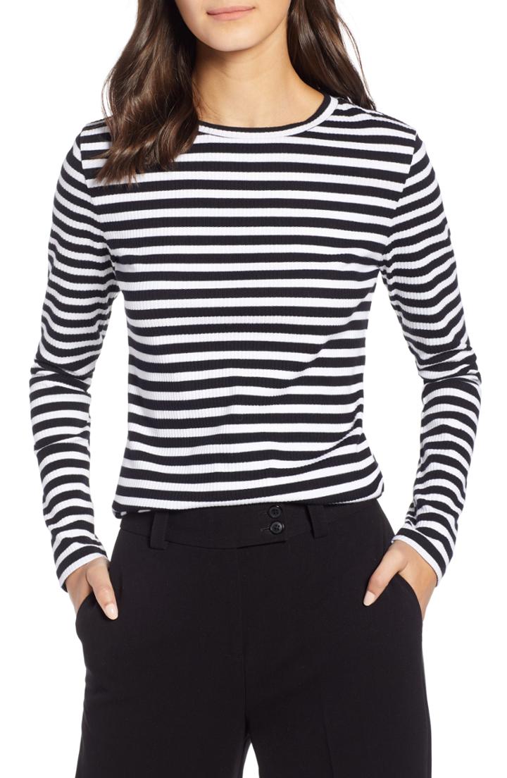 Petite Women's 1901 Rib Crewneck Stretch Cotton Top P - Black
