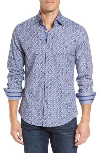 Men's Stone Rose Slim Fit Triangle Print Sport Shirt (m) - Grey