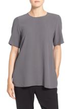 Women's Eileen Fisher Silk Crepe Round Neck Boxy Top, Size - Grey