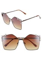Women's Bp. 60mm Imitation Pearl Geometric Sunglasses - Brown/ Brown