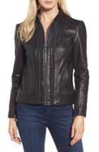 Women's Vince Camuto Braid Detail Leather Jacket - Black