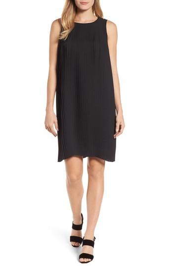 Women's Eileen Fisher Pleated Shift Dress, Size - Black