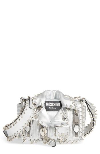Moschino Small Biker Jacket Pierced Metallic Leather Crossbody Bag - Metallic