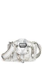 Moschino Small Biker Jacket Pierced Metallic Leather Crossbody Bag - Metallic