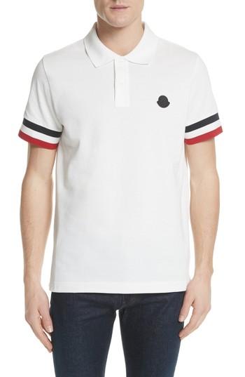 Men's Moncler Flag Sleeve Polo - White