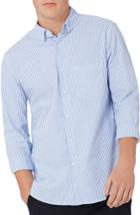 Men's Topman Classic Fit Stripe Oxford Shirt, Size - Blue