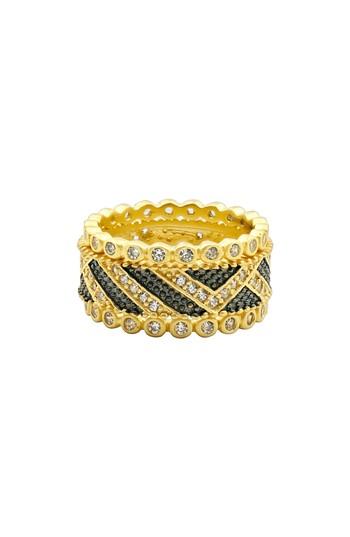 Women's Freida Rothman Textured Ornaments Set Of 3 Stacking Rings