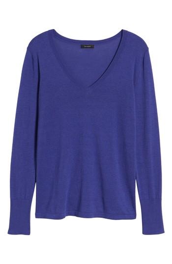 Women's Halogen Cotton Blend V-neck Sweater, Size - Purple