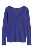 Women's Halogen Cotton Blend V-neck Sweater, Size - Purple