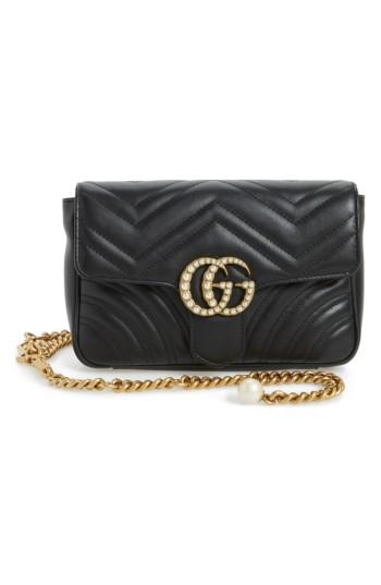 Women's Gucci Marmont 2.0 Imitation Pearl Logo Quilted Leather Belt Bag - Nero Black