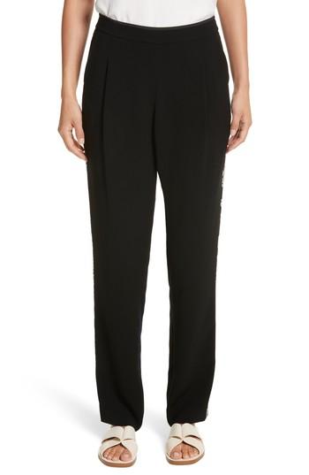 Women's Lafayette 148 New York Floral Stripe Track Pants, Size - Black