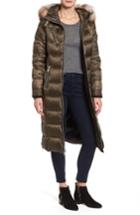Women's Andrew Marc Charlize 42 Hooded Water Resistant Down Coat With Genuine Fox Fur Trim - Green