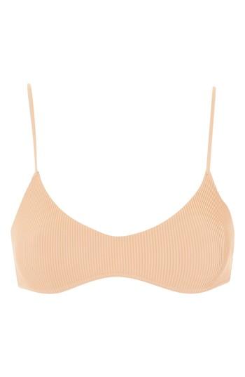 Women's Topshop Rib Strap Crop Bikini Top Us (fits Like 0) - Beige