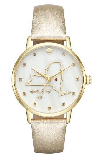 Women's Kate Spade New York Metro New York State Of Mind Leather Strap Watch, 34mm