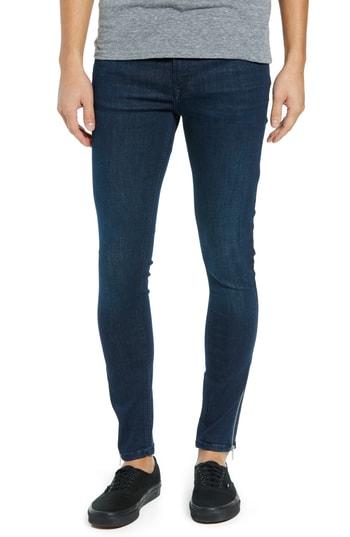 Men's Topman Zip Hem Spray-on Skinny Jeans 32 - Blue