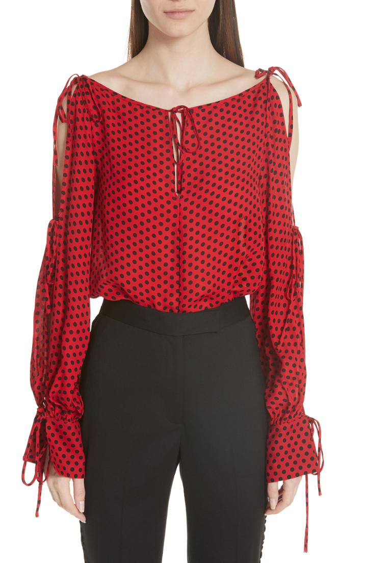 Women's Milly Connie Dot Print Silk Georgette Top - Red