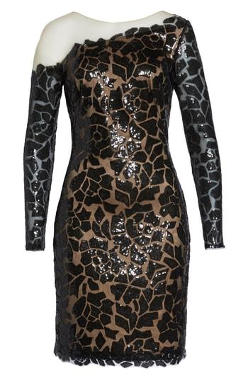 Women's Tadashi Shoji Sequin Illusion Body-con Dress - Black