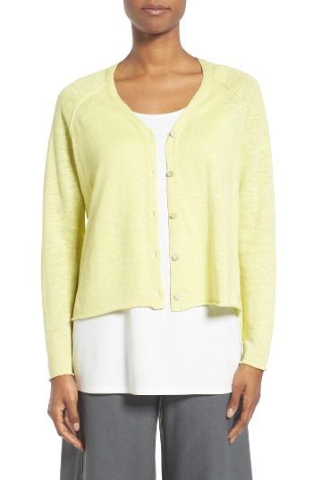 Women's Eileen Fisher Slubbed Organic Linen & Cotton Cardigan - Yellow