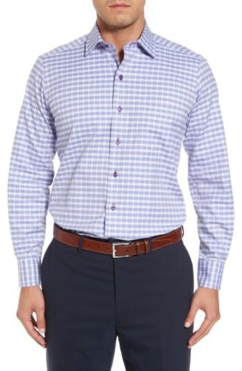 Men's David Donahue Check Fit Sport Shirt, Size Small - Blue
