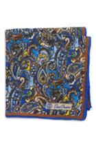 Men's David Donahue Paisley Wool & Silk Pocket Square, Size - Brown