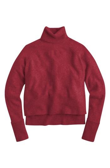 Women's J.crew Side Slit Supersoft Turtleneck Sweater - Burgundy
