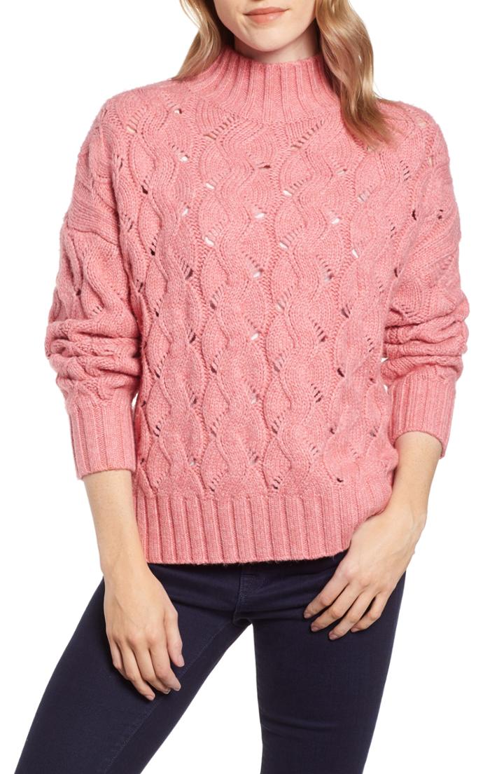 Women's Vince Camuto Texture Stitch Mock Neck Sweater, Size - Pink